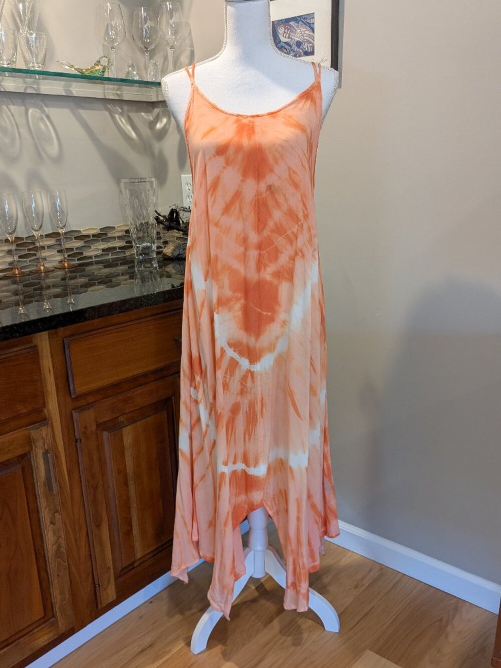 NEW Tie Dye Coverup Swimsuit Cover up Dress Handkerchief Hem Strappy Back NWT